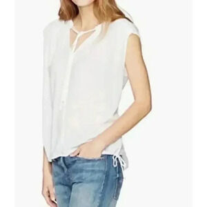 Velvet by Graham & Spencer Women's Dobby Challis Tie Details Shell Tank, White,